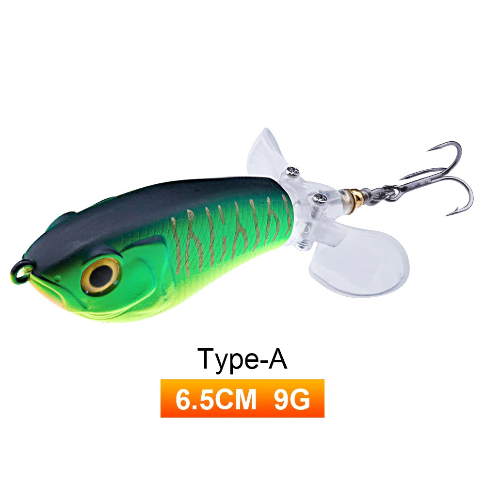 TREHOOK 9g/8g/14g/17g/24g Topwater Whopper Popper Fishing Lures Rotating Double Propeller Tail Artificial Bait Floating Wobblers