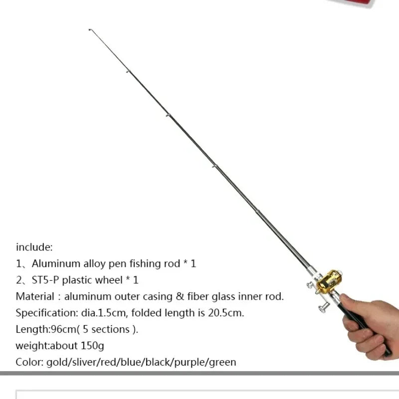 20cm Portable Pocket Telescopic Mini Fishing Pole Pen Shape Folded Fishing Rod with Reel Wheel Portable Mini Fishing Rod