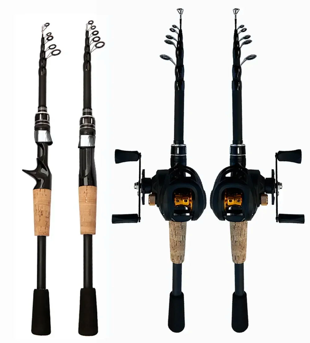 Combo Fishing Rod + Reel Telescopic Lure Rod Spinning Casting Short Jigging Rod 1.5m-2.4m Baitcasting Reel Max Drag 8kg