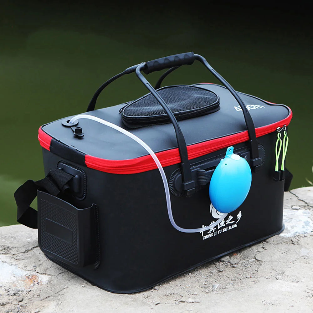 Portable EVA Thicken Waterproof Zipper Fishing Box Portable Folding Bag for Live Fish Bucket, Fishing Tackle with Shoulder Strap