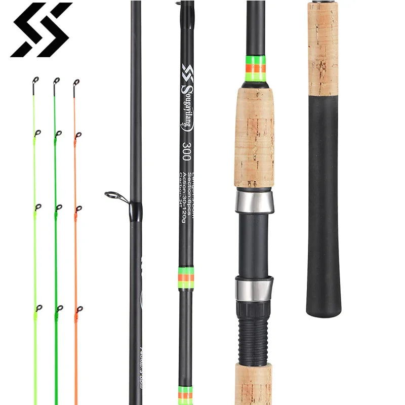 Sougayilang 3M Feeder Fishing Rod Cork Handle Carbon Fibre Spinning Fishing Rods L M H Power 30-120g Lure Weight Carp Pole Pesca