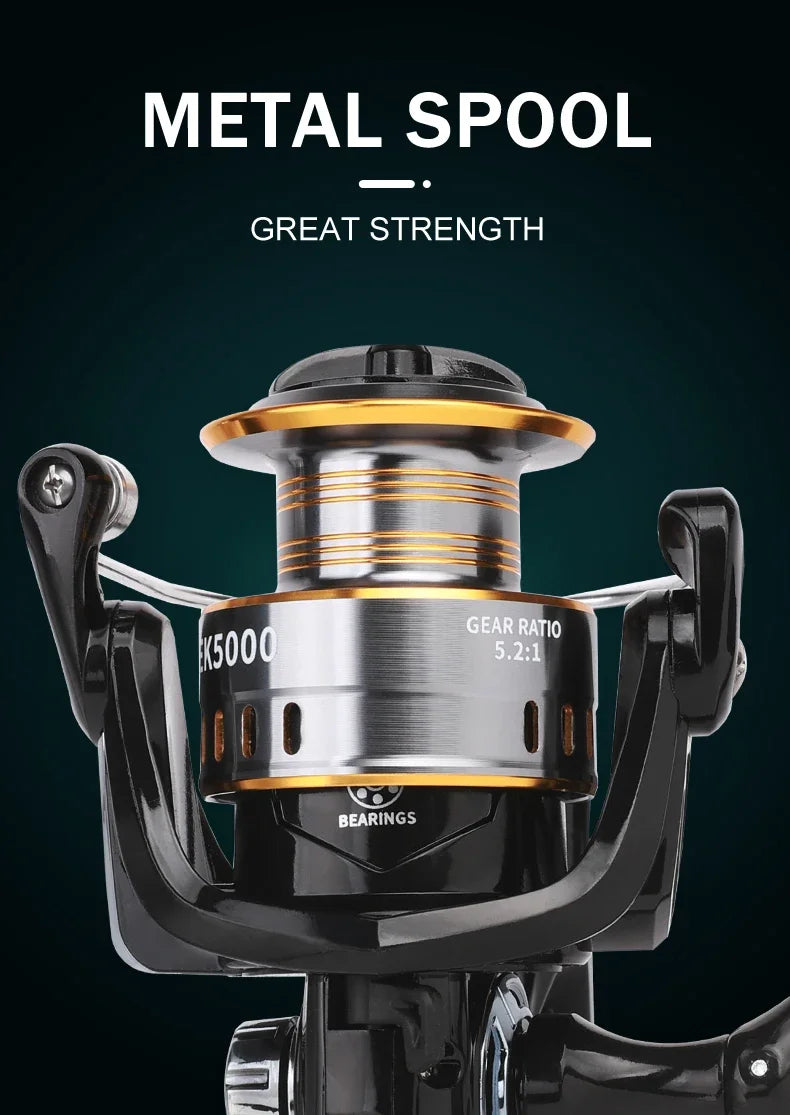 Professional Ultra Light 1000~7000 5.2:1 Gear Ratio,26LB Max Drag CNC Metal Spool Spinning Fishing Reel For Freshwater Saltwater