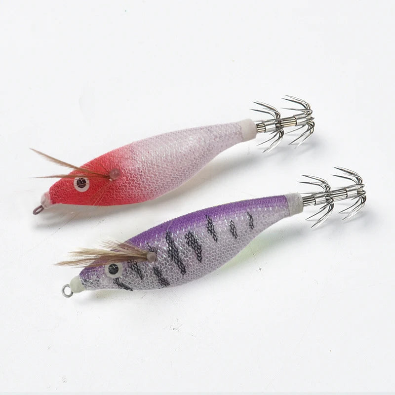 Squid Hook Fishing Lures Luminous Wood Shrimp Cuttlefish Egi Squid Jig Baits Sea Fishing Night Glow octopus Horizontal egi lure. Night fishing