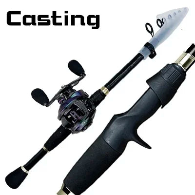 Combo Fishing Rod + Reel GHOTDA Casting/ Spinning Strong Magnetic Brake Baitcasting Reel