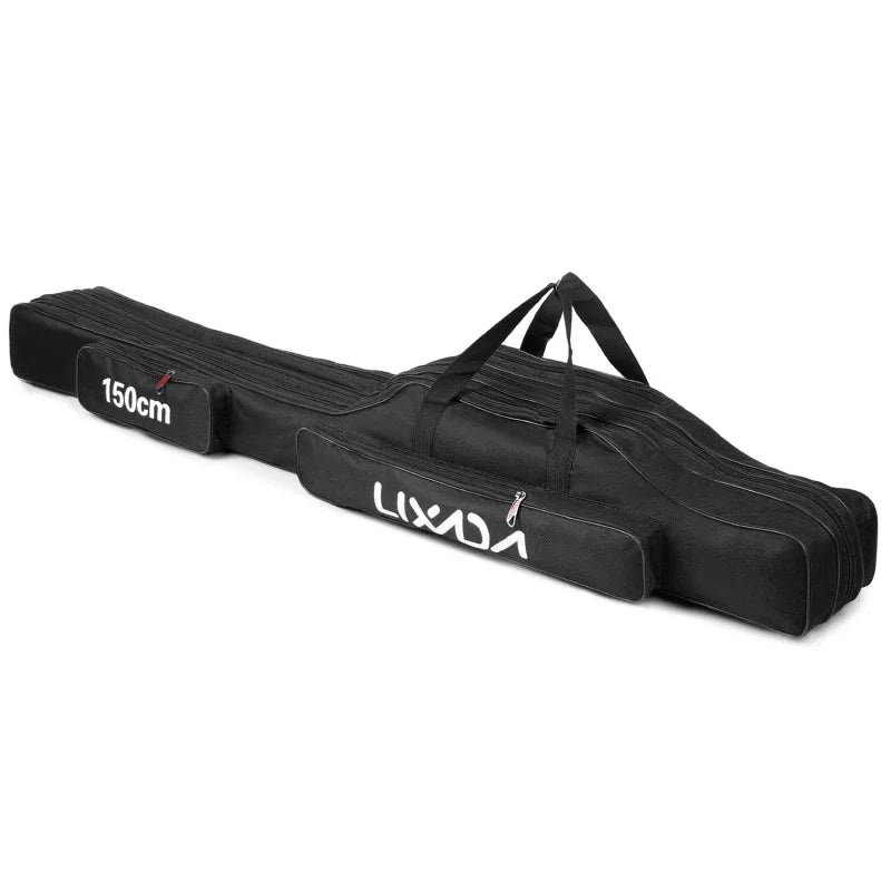 Lixada 3 Layers Fishing Pole Bag Portable Folding Rod Carry Case Fishing Reel Tackle Storage Bag Case