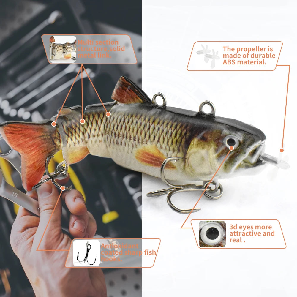 90mm mini Automatic Swimming Robotic Electric Fishing Lure Multi Jointed Bait Auto Swimbait USB LED Light Wobbler for pike