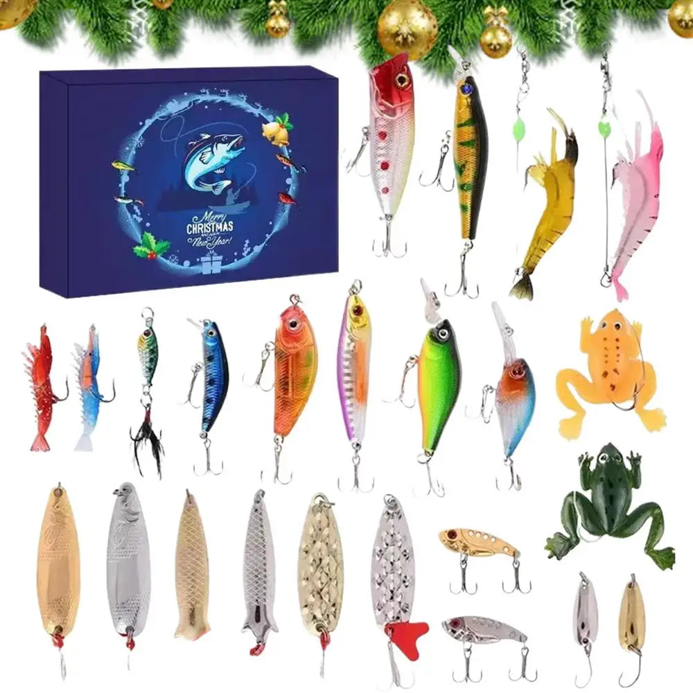 Fishing Tackle Advent Calendar Fishing Lures Set Fishing Gear Countdown Calendar Adults Kids Men Women Christmas Fish Bait Gifts