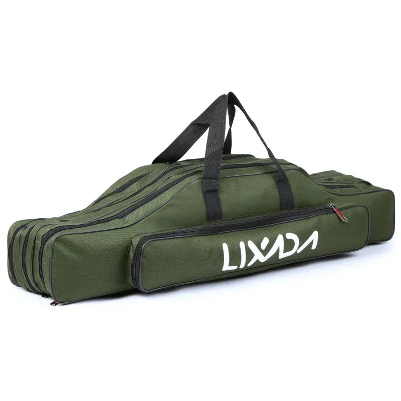 Lixada 3 Layers Fishing Pole Bag Portable Folding Rod Carry Case Fishing Reel Tackle Storage Bag Case