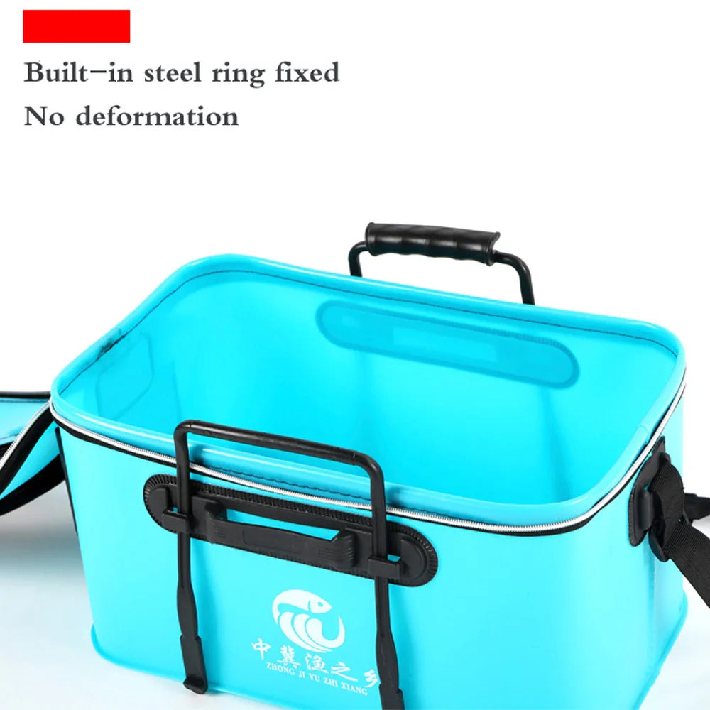 Portable EVA Thicken Waterproof Zipper Fishing Box Portable Folding Bag for Live Fish Bucket, Fishing Tackle with Shoulder Strap