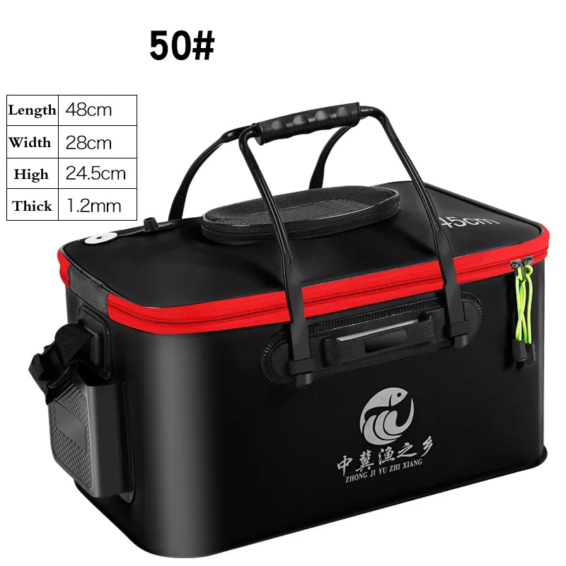 Portable EVA Thicken Waterproof Zipper Fishing Box Portable Folding Bag for Live Fish Bucket, Fishing Tackle with Shoulder Strap