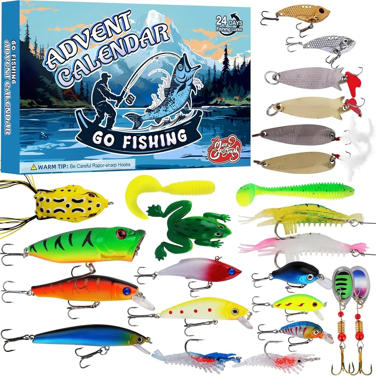 24 Days Christmas Fish Bait Blind Box Advent Calendars Fishing Tackle Countdown Calendar Box Festival Bait Theme Gift for Fisher