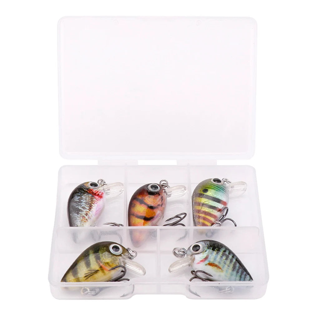 GOBASS 5pcs Mini Fish Bass Fishing Lure Set 3cm 1.5g Mini Artificial Baits Topwater Crank Wobblers For Pike Crankbaits Fishing