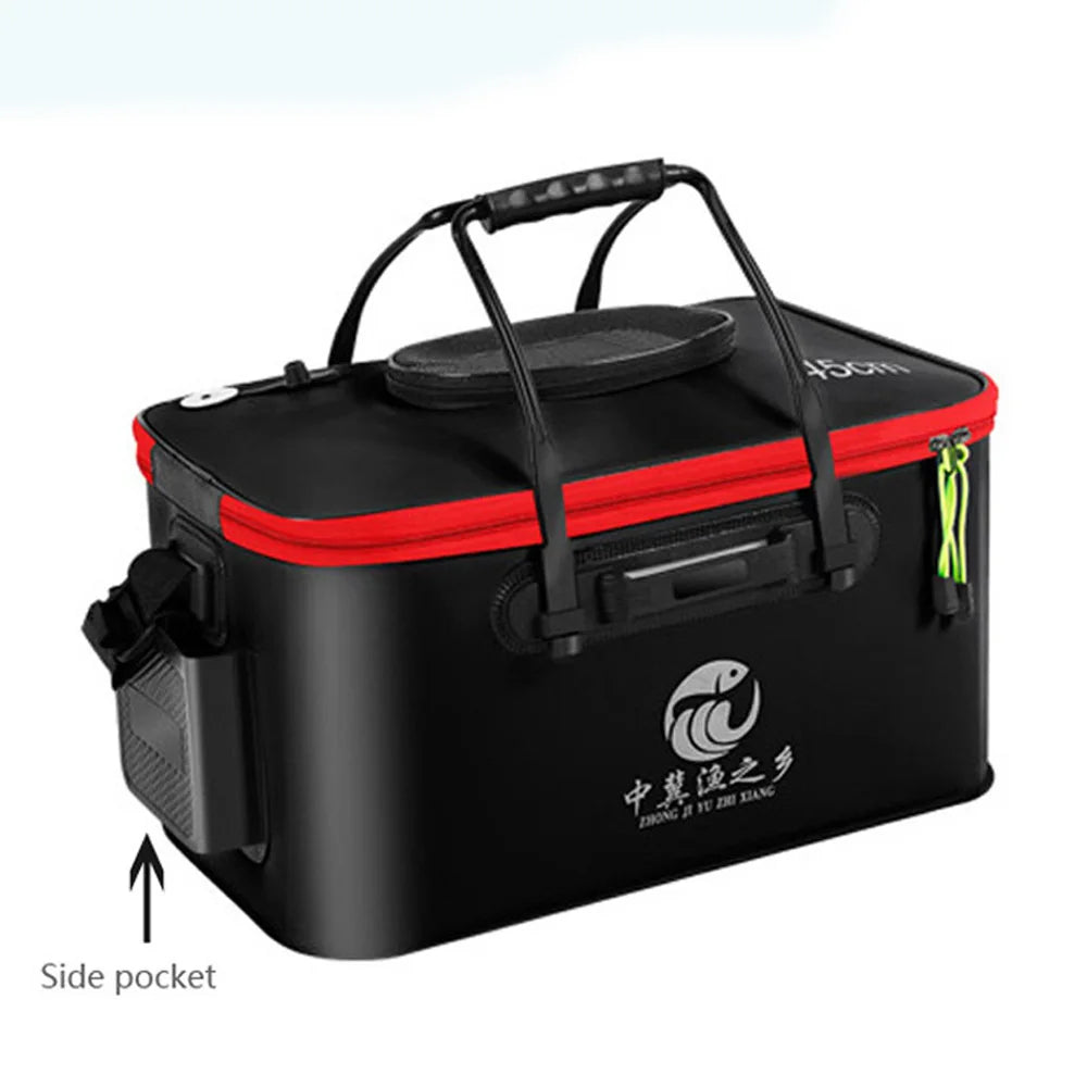 Portable EVA Thicken Waterproof Zipper Fishing Box Portable Folding Bag for Live Fish Bucket, Fishing Tackle with Shoulder Strap