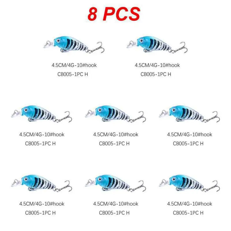 1~8PCS Mixed Colors Minnow Fishing Lures Set 4.5cm 3.5g Mini Crank Wobblers With Treble Hooks Tackle Topwater Swim Crankbaits