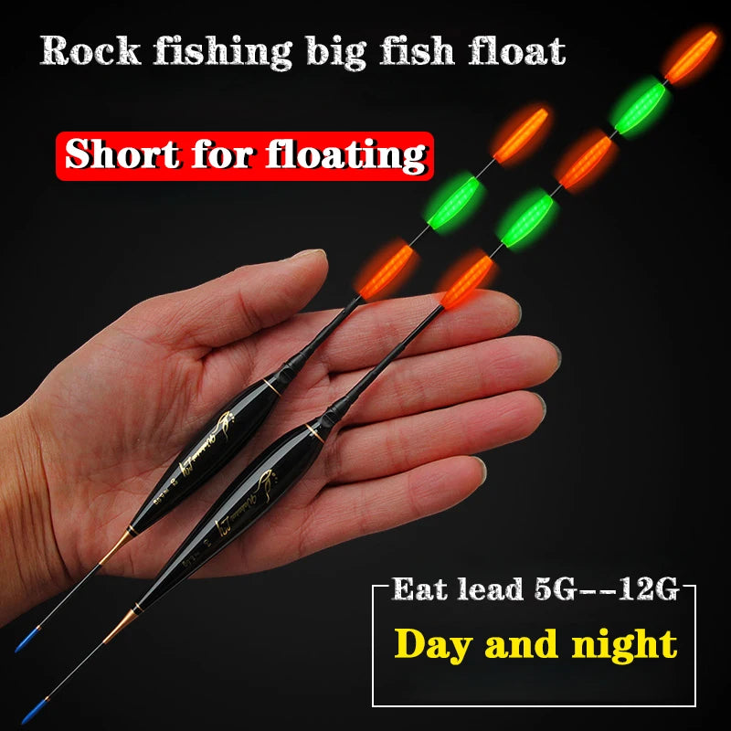 WAKASUILY New 2-Piece Set Night Fishing Float Short  Eye-Catching Rock Fishing Float With Dual Hole Charger/Rechargeable Battery. Night fishing