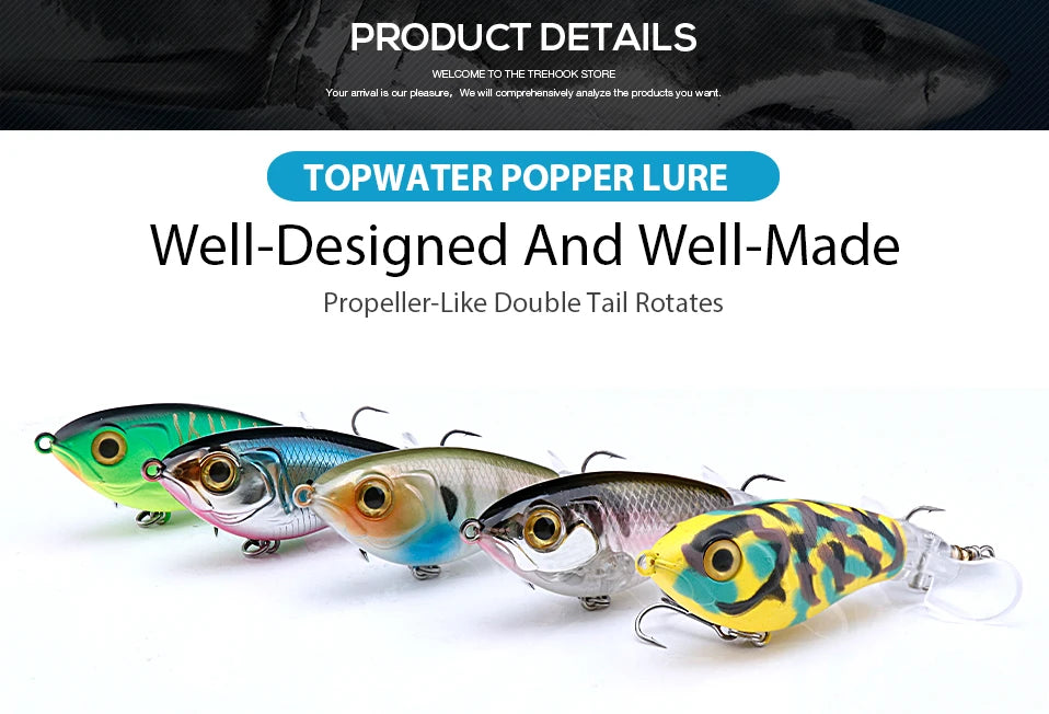 TREHOOK 9g/8g/14g/17g/24g Topwater Whopper Popper Fishing Lures Rotating Double Propeller Tail Artificial Bait Floating Wobblers