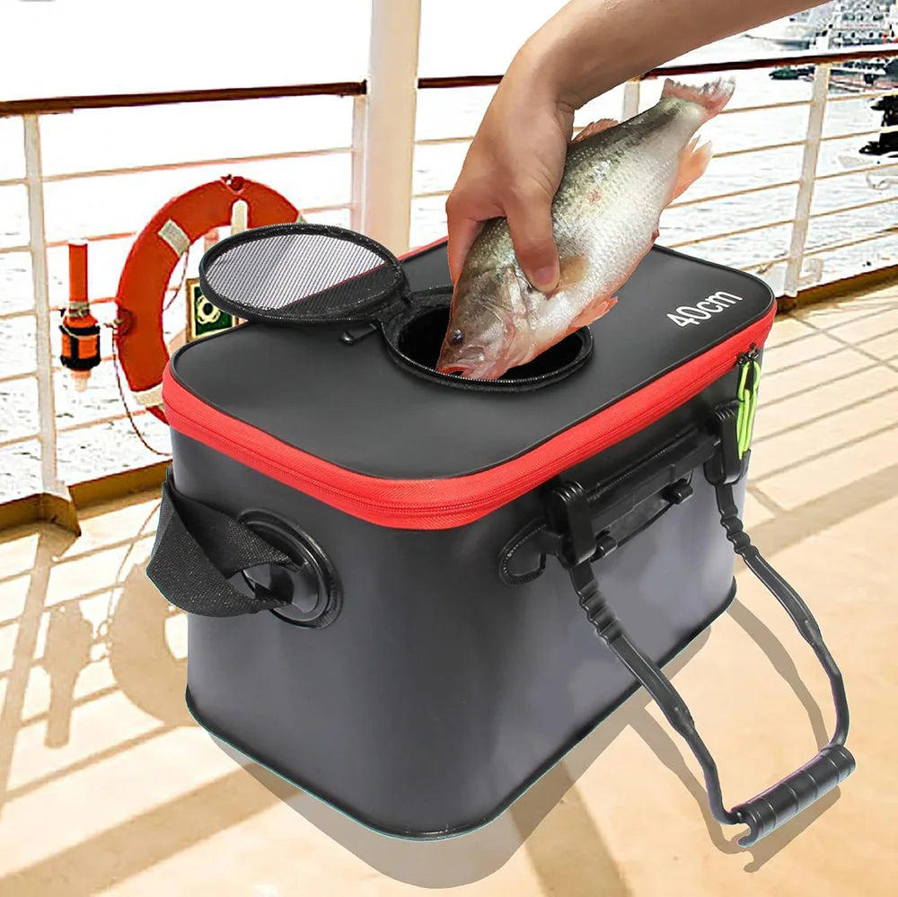 Portable EVA Thicken Waterproof Zipper Fishing Box Portable Folding Bag for Live Fish Bucket, Fishing Tackle with Shoulder Strap