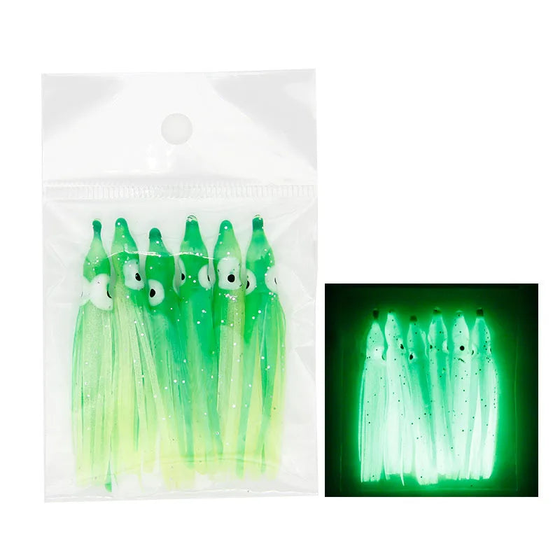 Tuohai Fishing Tackle 6cm Full Luminous Bionic Octopus Soft Bait Sea Fishing Yanyue  Plate Hook Squid Skirt Lure Fake Bait. Night fishing