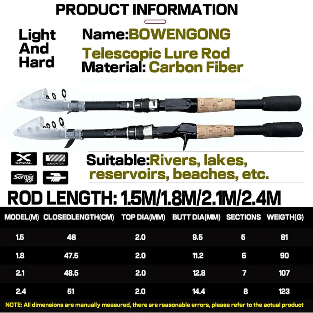 Combo Fishing Rod + Reel Telescopic Lure Rod Spinning Casting Short Jigging Rod 1.5m-2.4m Baitcasting Reel Max Drag 8kg