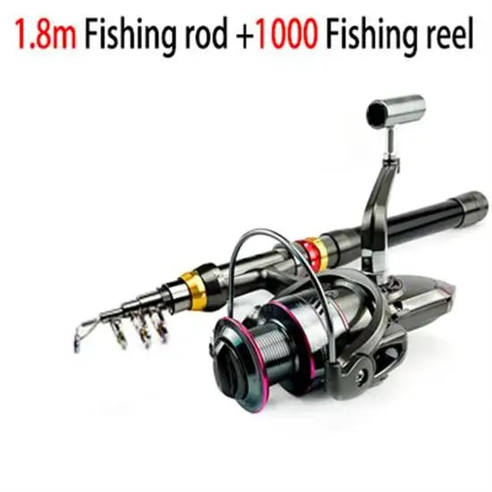 Combo Fishing Rod + Reel 1.8-3.6m Carbon Fiber  Telescopic Fishing Pole Spinning Reel Kit Max Resistance 3-8kg Pesca