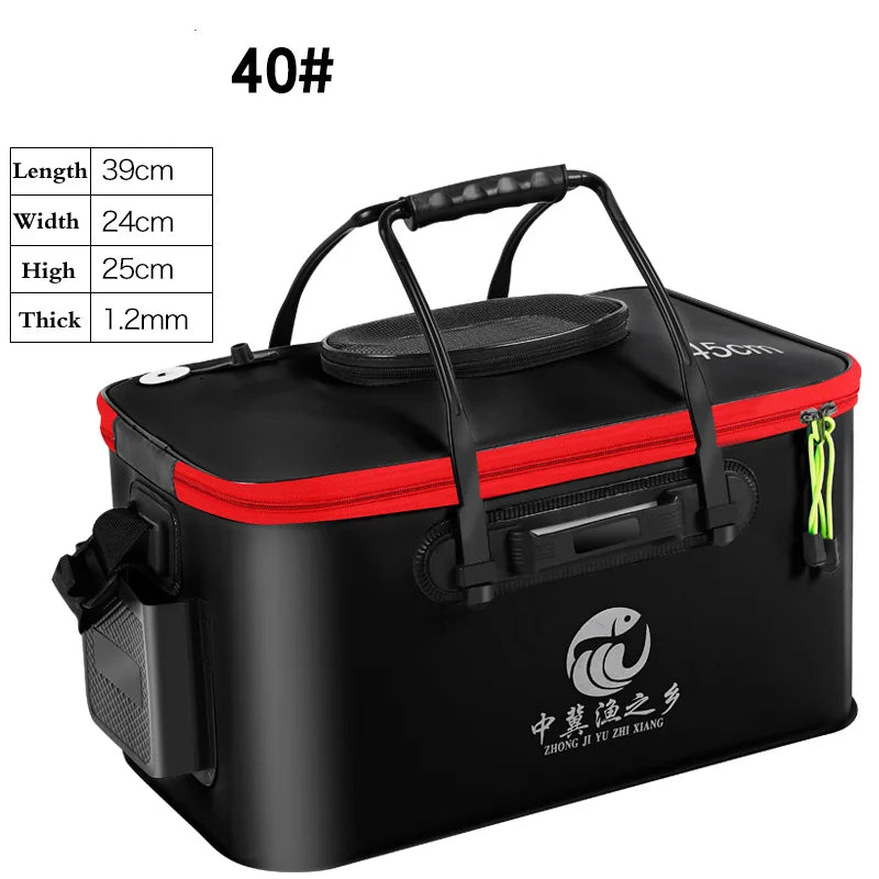 Portable EVA Thicken Waterproof Zipper Fishing Box Portable Folding Bag for Live Fish Bucket, Fishing Tackle with Shoulder Strap