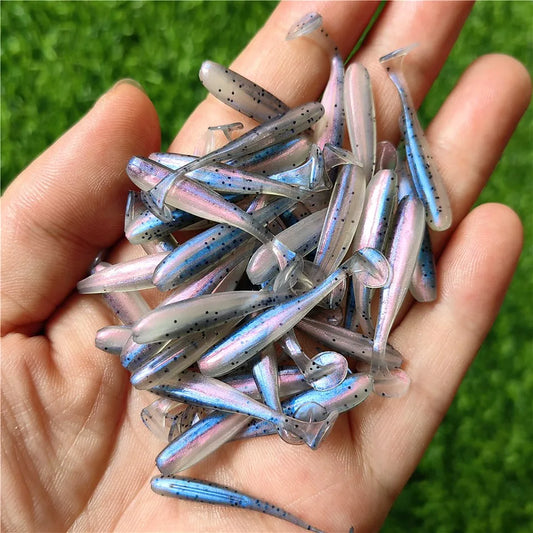 MUKUN 10PCS Micro Soft Fishing Lures 3.5cm 4cm 5cm T-tail Worm Lure Small Artificial Bait Jig Wobblers Bass Pike Fishing Tackle