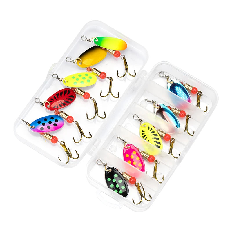 10pcs Fishing Lure Metal Spoon Spinner Spoonbait Crankbaits Fishing Wobblers Pike Crochet Kit Artificial Bait with Tackle Boxes