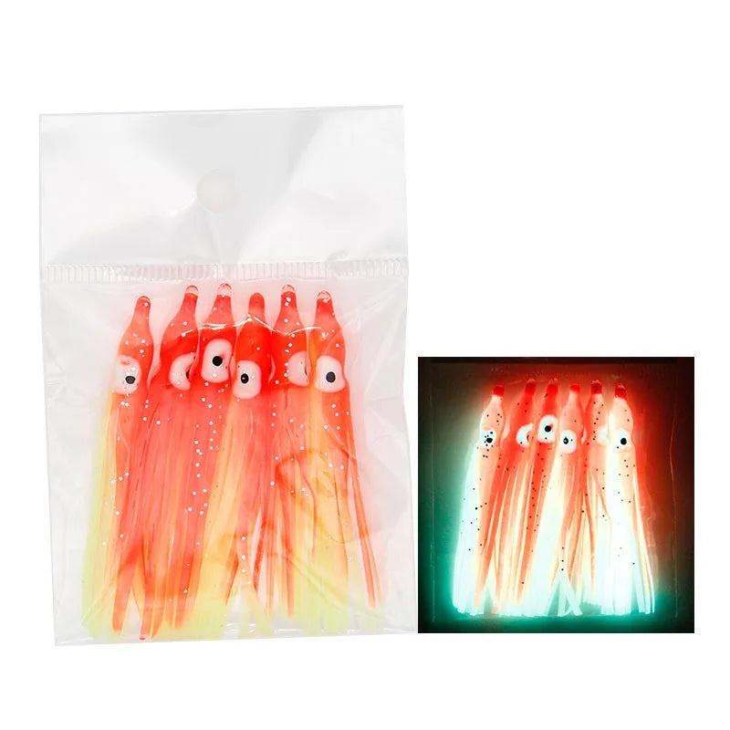 Tuohai Fishing Tackle 6cm Full Luminous Bionic Octopus Soft Bait Sea Fishing Yanyue  Plate Hook Squid Skirt Lure Fake Bait. Night fishing