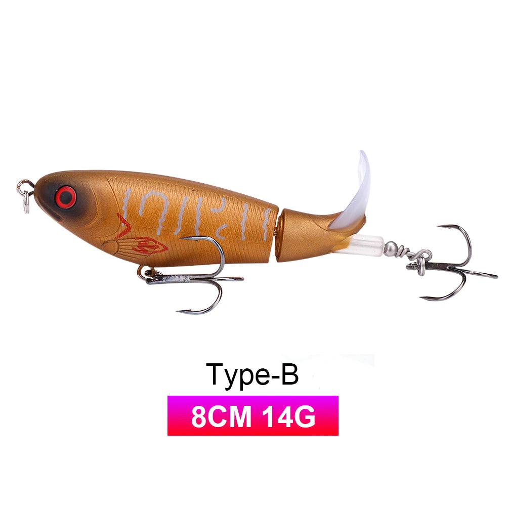 TREHOOK 9g/8g/14g/17g/24g Topwater Whopper Popper Fishing Lures Rotating Double Propeller Tail Artificial Bait Floating Wobblers