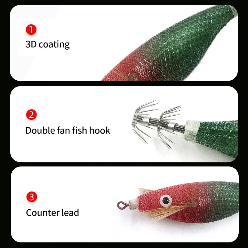 Squid Hook Fishing Lures Luminous Wood Shrimp Cuttlefish Egi Squid Jig Baits Sea Fishing Night Glow octopus Horizontal egi lure. Night fishing