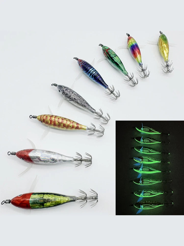 Squid Jigging Shrimp Hook 5.5g Octopus Cuttlefish Fishing Baits Glow In Dark for Night Fishing Freshwater. Night fishing