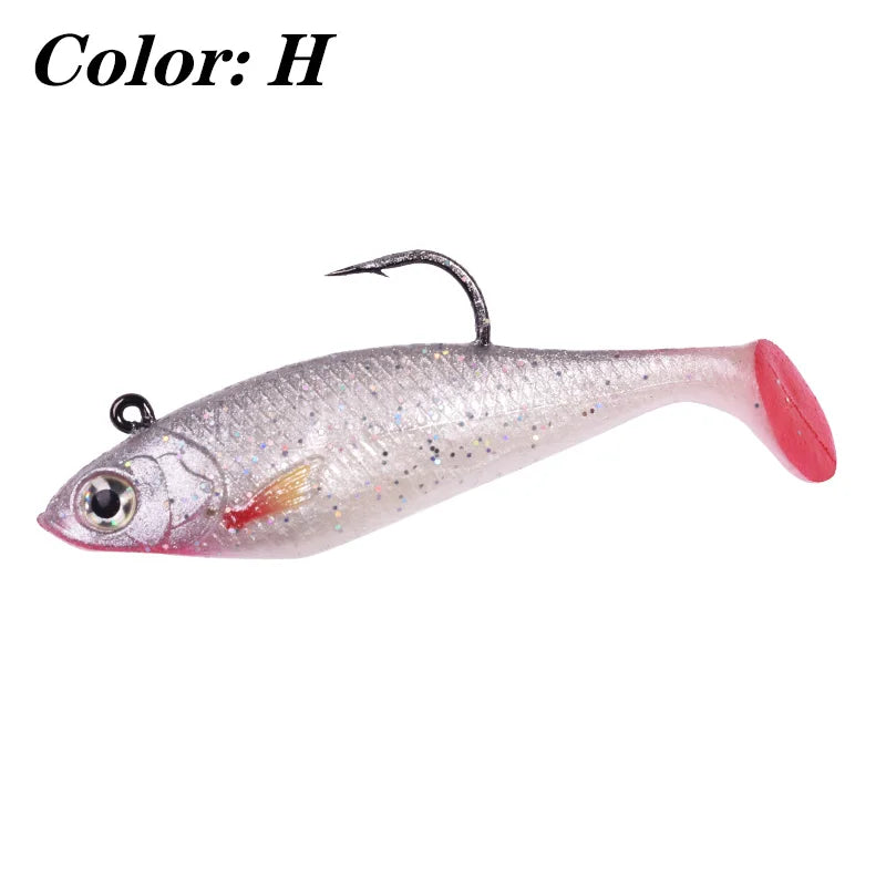 1PCS Jig Head T Tail Silicone Soft Bait 75mm 9.5g Fishing Wobbler Lures Artificial Rubber Baits for Sea Bass Carp Spoon Tackle