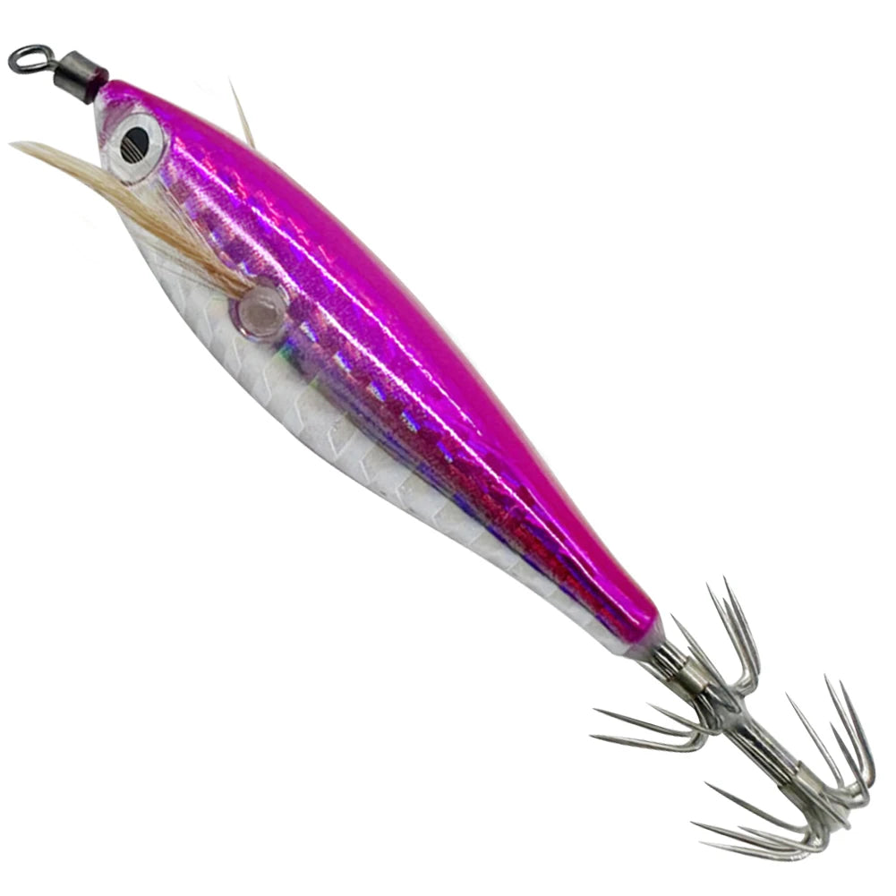 1Pc 7.5cm/8cm Laser Luminous Squid Jig Floating Horizontal Wood Shrimp Egi Lure Squid Jigging Shrimp Hooks Fishing Octopus Baits