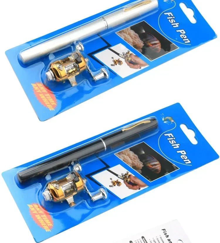 20cm Portable Pocket Telescopic Mini Fishing Pole Pen Shape Folded Fishing Rod with Reel Wheel Portable Mini Fishing Rod