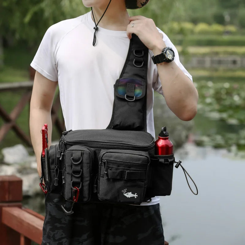 New Fishing Tackle Backpack Lure Box Gear Storage Bag Fanny Pack for Men Fly Fishing Backpack with Rod Holder Sling Shoulder Bag