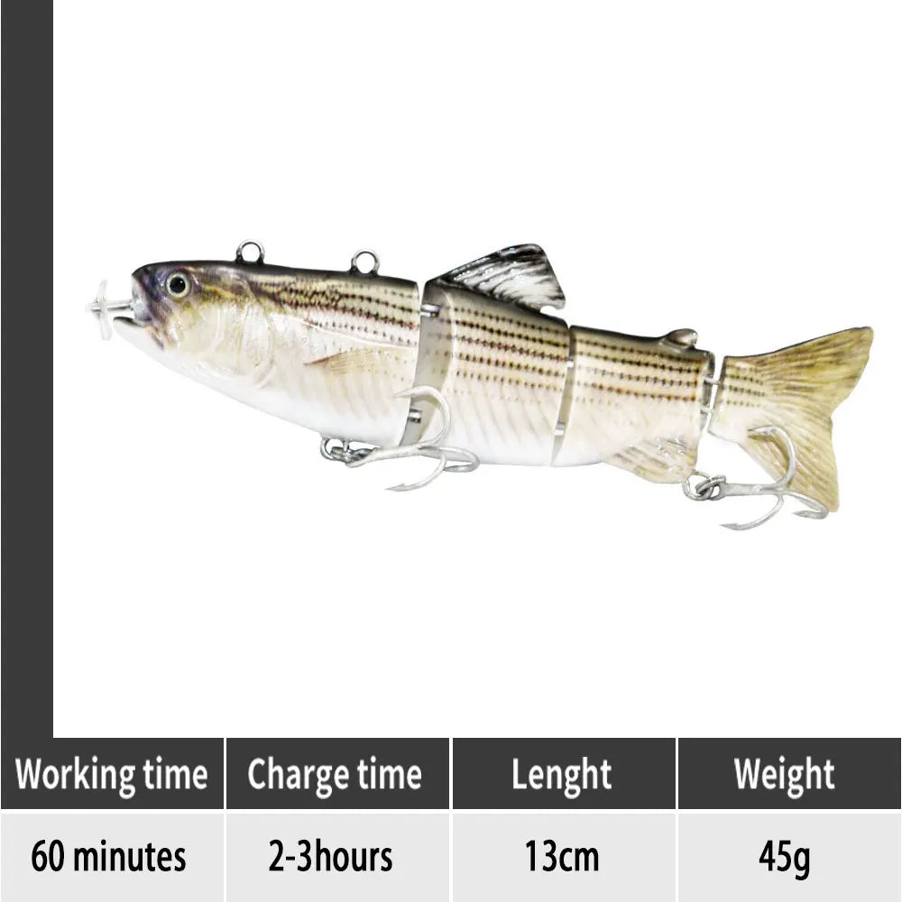 90mm mini Automatic Swimming Robotic Electric Fishing Lure Multi Jointed Bait Auto Swimbait USB LED Light Wobbler for pike