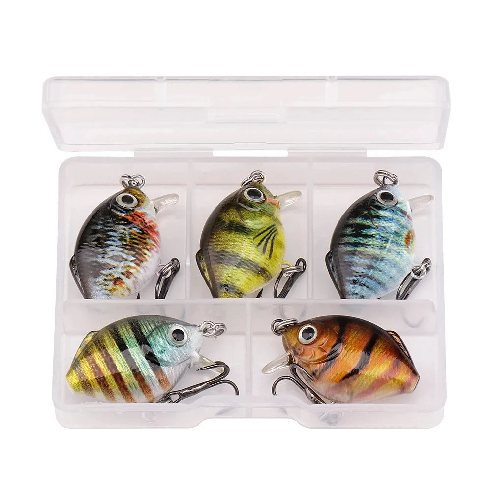 GOBASS 5pcs Mini Fish Bass Fishing Lure Set 3cm 1.5g Mini Artificial Baits Topwater Crank Wobblers For Pike Crankbaits Fishing