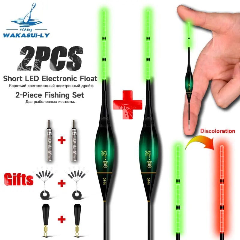 New 2-Piece Set Of Electronic Fishing Float Short Style Night LED Gravity Sensing Bite Hook Color Changing Fishing Equipment. Night fishing