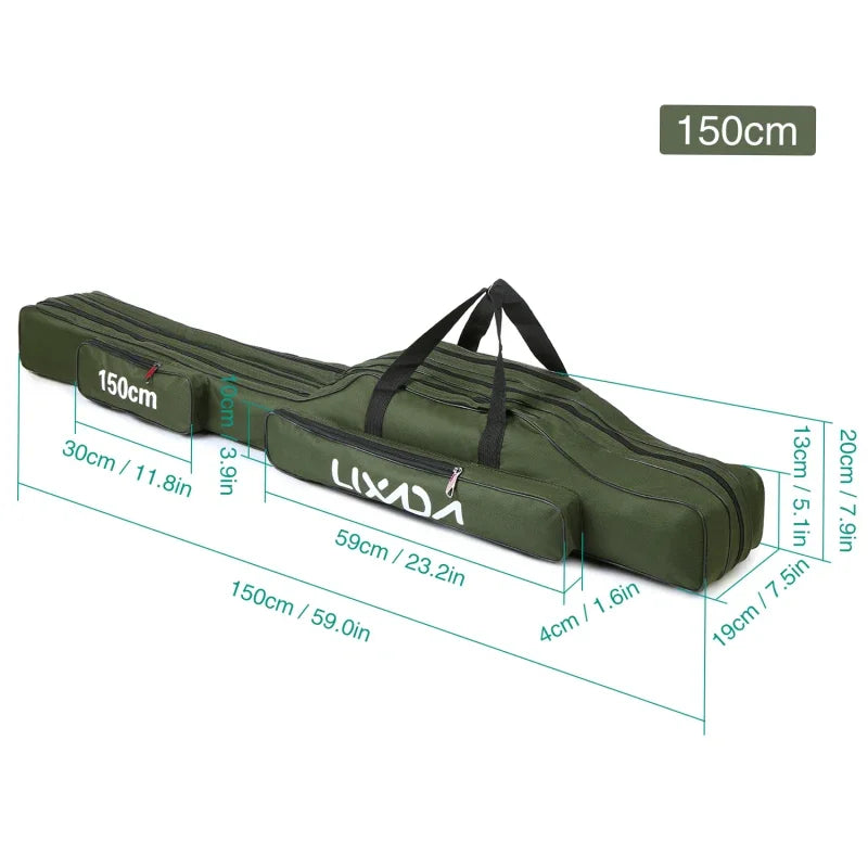 Lixada 3 Layers Fishing Pole Bag Portable Folding Rod Carry Case Fishing Reel Tackle Storage Bag Case