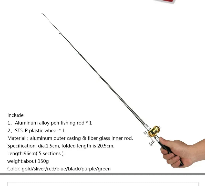 20cm Portable Pocket Telescopic Mini Fishing Pole Pen Shape Folded Fishing Rod with Reel Wheel Portable Mini Fishing Rod