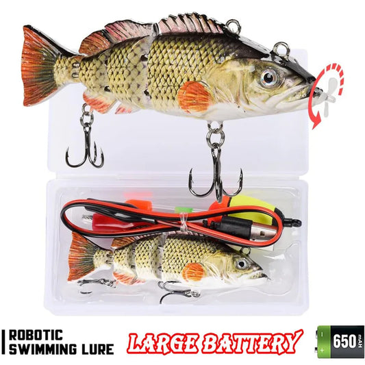 New 13CM Robotic Fishing Lure Electric Auto Swimming Bait 4-Segment Wobbler Outdoor Sport Swimbait USB Rechargeable Accessories