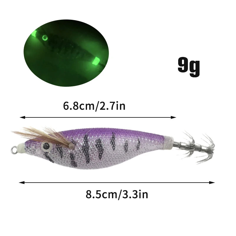 Squid Hook Fishing Lures Luminous Wood Shrimp Cuttlefish Egi Squid Jig Baits Sea Fishing Night Glow octopus Horizontal egi lure. Night fishing