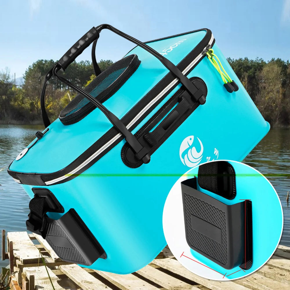 Portable EVA Thicken Waterproof Zipper Fishing Box Portable Folding Bag for Live Fish Bucket, Fishing Tackle with Shoulder Strap