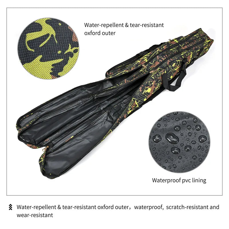 1.3m/1.5m 2-layer foldable large belly sea fishing bag, double shoulder fishing rod bag, outdoor storage tool kit for fishing