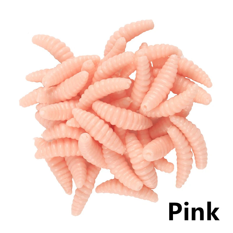 Newest 50PCS/Bag 2cm 0.3g Bread Worm Silicone Artificial Baits Soft Fishing Lure Hooks Smell Worms Glow Shrimps Fish Lures 2023