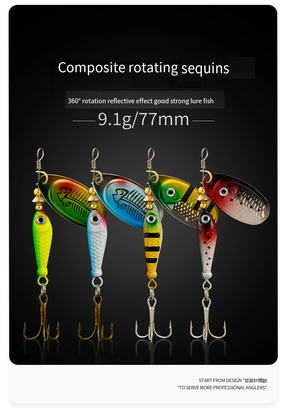 Rotating Metal Spinner Fishing Lures 9.1g 7cm Sequins Iscas Artificial Hard Baits Crap Bass Pike Treble Hook Tackle Accessories