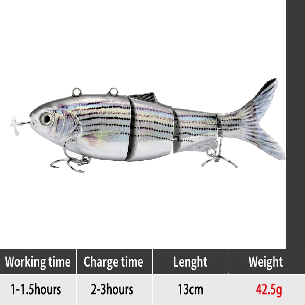 90mm mini Automatic Swimming Robotic Electric Fishing Lure Multi Jointed Bait Auto Swimbait USB LED Light Wobbler for pike