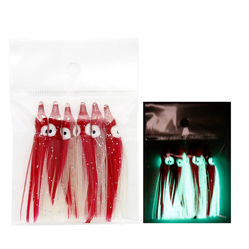 Tuohai Fishing Tackle 6cm Full Luminous Bionic Octopus Soft Bait Sea Fishing Yanyue  Plate Hook Squid Skirt Lure Fake Bait. Night fishing