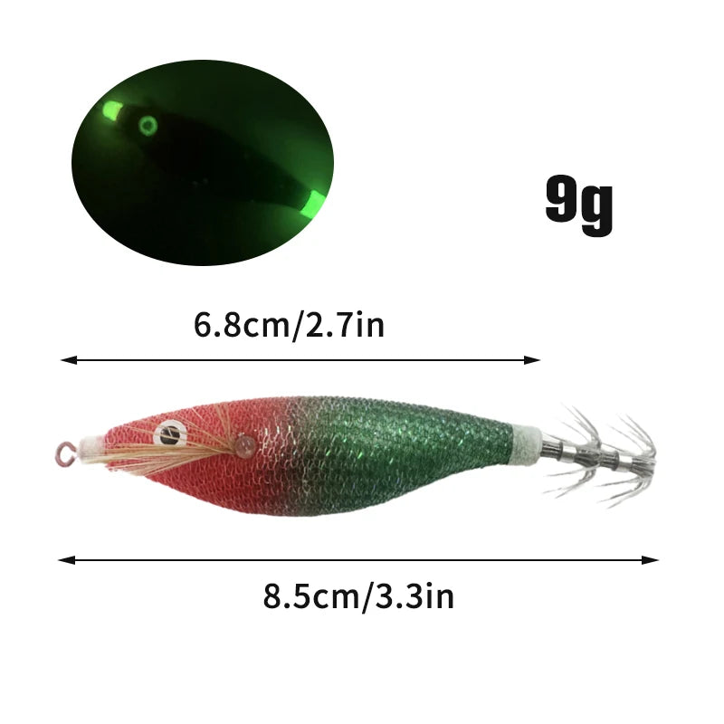 Squid Hook Fishing Lures Luminous Wood Shrimp Cuttlefish Egi Squid Jig Baits Sea Fishing Night Glow octopus Horizontal egi lure. Night fishing