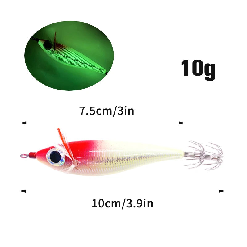 Squid Hook Fishing Lures Luminous Wood Shrimp Cuttlefish Egi Squid Jig Baits Sea Fishing Night Glow octopus Horizontal egi lure. Night fishing